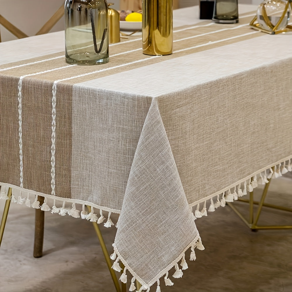 1pc Rustic Tassel Tablecloth, Elegant Brown And Washable Table Cover, Perfect for Picnics, Camping, Weddings, Birthday Parties, Easter, Restaurants, And Buffet, Kitchen Decor, Perfect for Thanksgiving