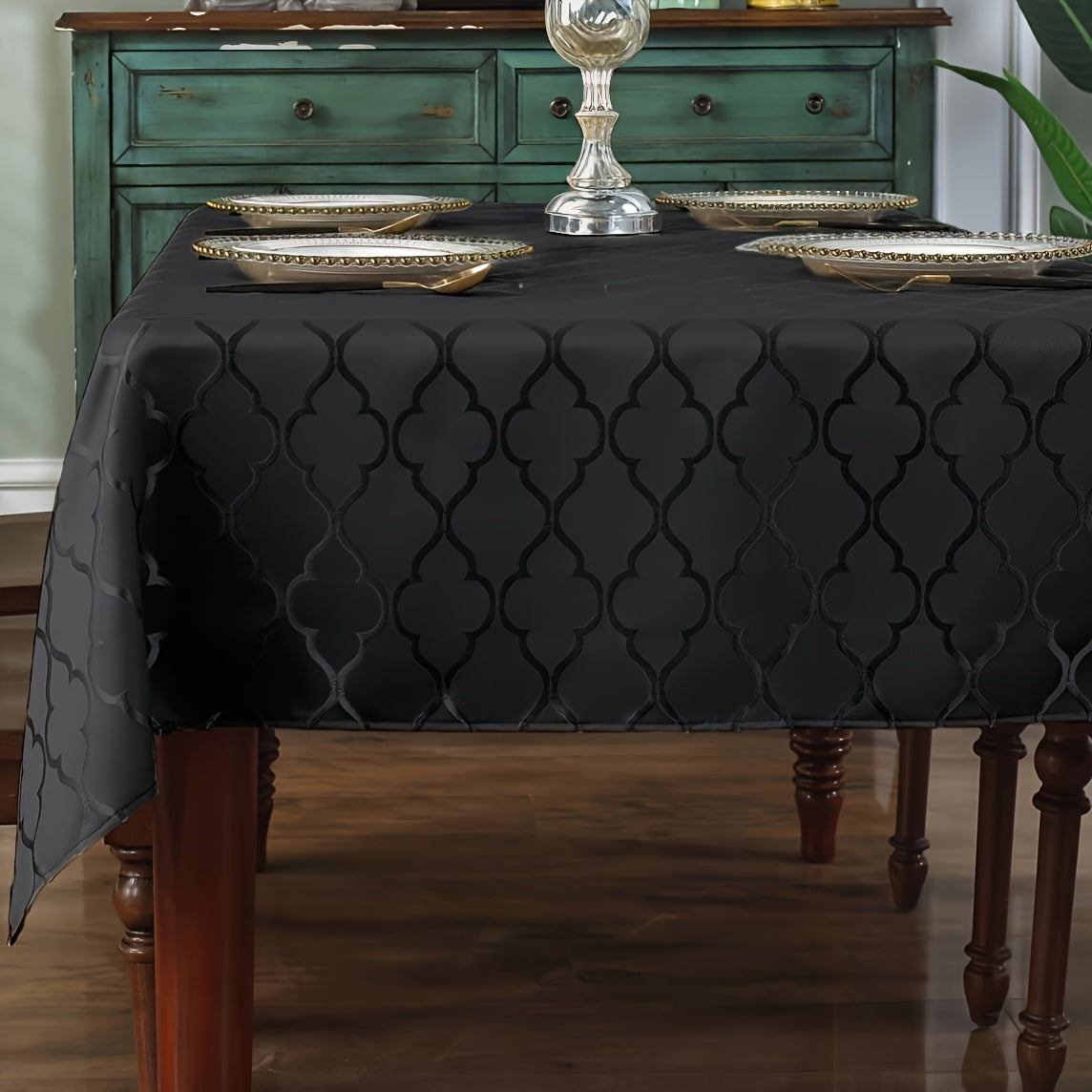 1pc Elegant Moroccan Jacquard Tablecloth - Polyester Satin Fabric, Vibrant Orange & Mint Green Rectangular Design, Perfect for Indoor\u002FOutdoor Dining, Banquets, and Holiday Gatherings