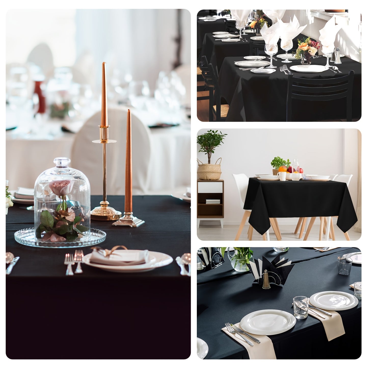 8pcs Valentines Tablecloths, Black Tablecloths 60x102 Inch Table Cloths for 6 Foot Rectangle Tables, Wrinkle Resistant Washable Rectangular Fabric Table Cover for Dining Wedding Banquet Camping Party, Best for Christmas