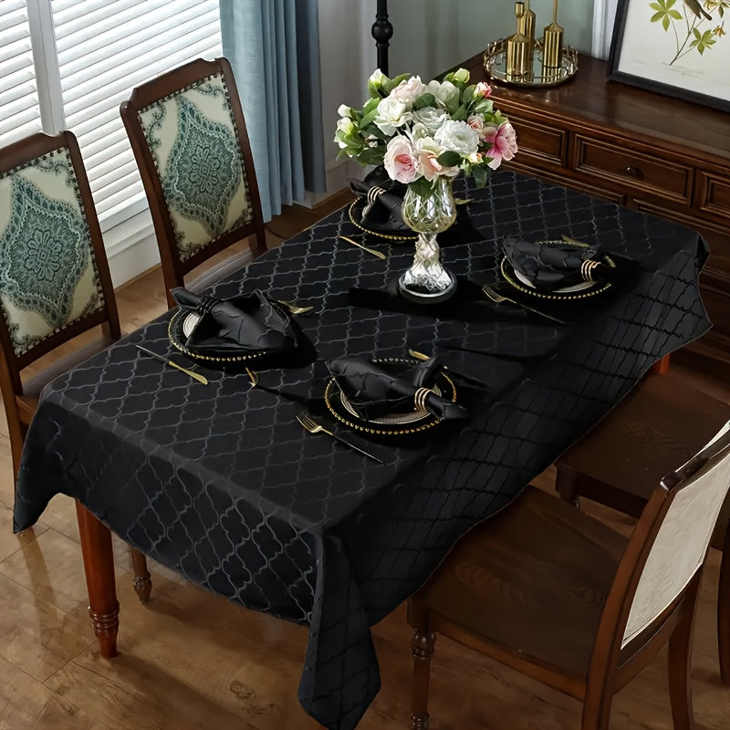 1pc Elegant Moroccan Jacquard Tablecloth - Polyester Satin Fabric, Vibrant Orange & Mint Green Rectangular Design, Perfect for Indoor\u002FOutdoor Dining, Banquets, and Holiday Gatherings