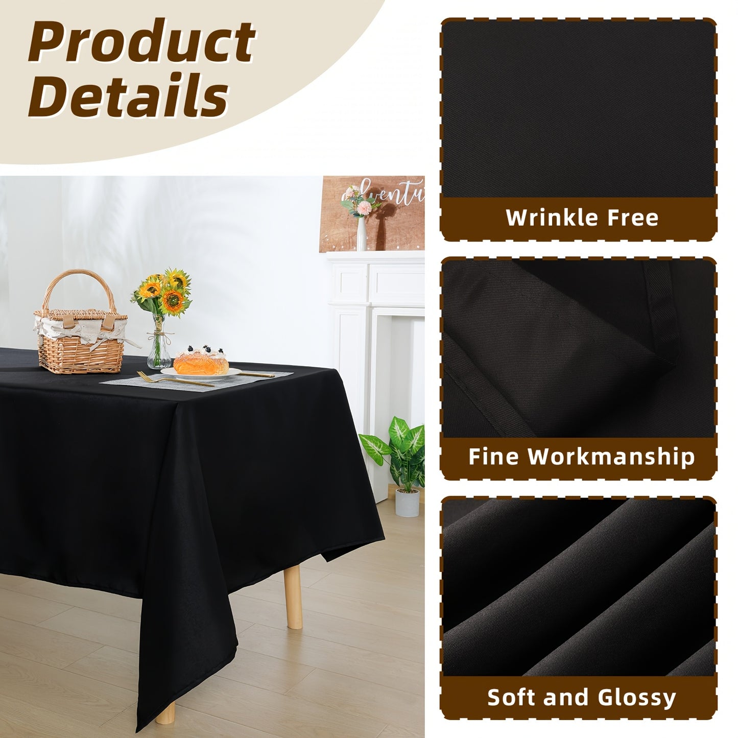 8pcs Valentines Tablecloths, Black Tablecloths 60x102 Inch Table Cloths for 6 Foot Rectangle Tables, Wrinkle Resistant Washable Rectangular Fabric Table Cover for Dining Wedding Banquet Camping Party, Best for Christmas