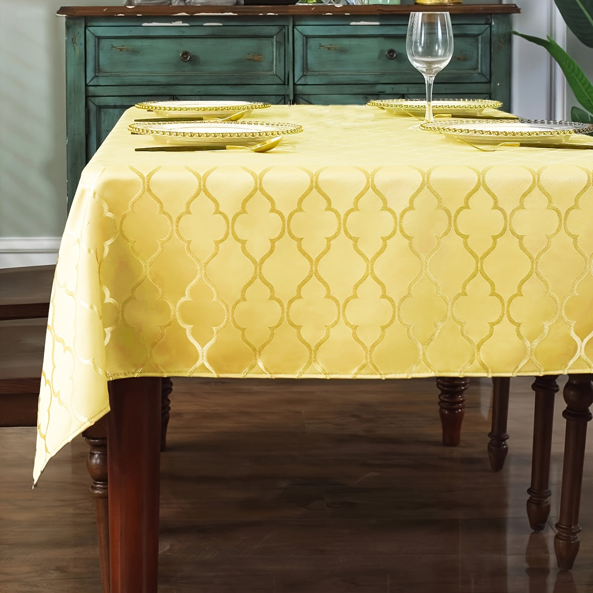 1pc Elegant Moroccan Jacquard Tablecloth - Polyester Satin Fabric, Vibrant Orange & Mint Green Rectangular Design, Perfect for Indoor\u002FOutdoor Dining, Banquets, and Holiday Gatherings