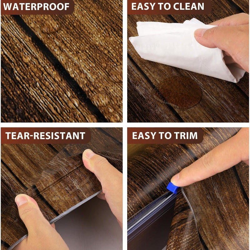 Vintage Western Themed Table Cover 100ft x 54 Inch Wood Grain Tablecloth Roll in Slide Cutter Box Disposable Rustic Backdrop Vintage Table Cover Western Themed Bulletin Board Plastic Roll for Barn Birthday Classroom Decor