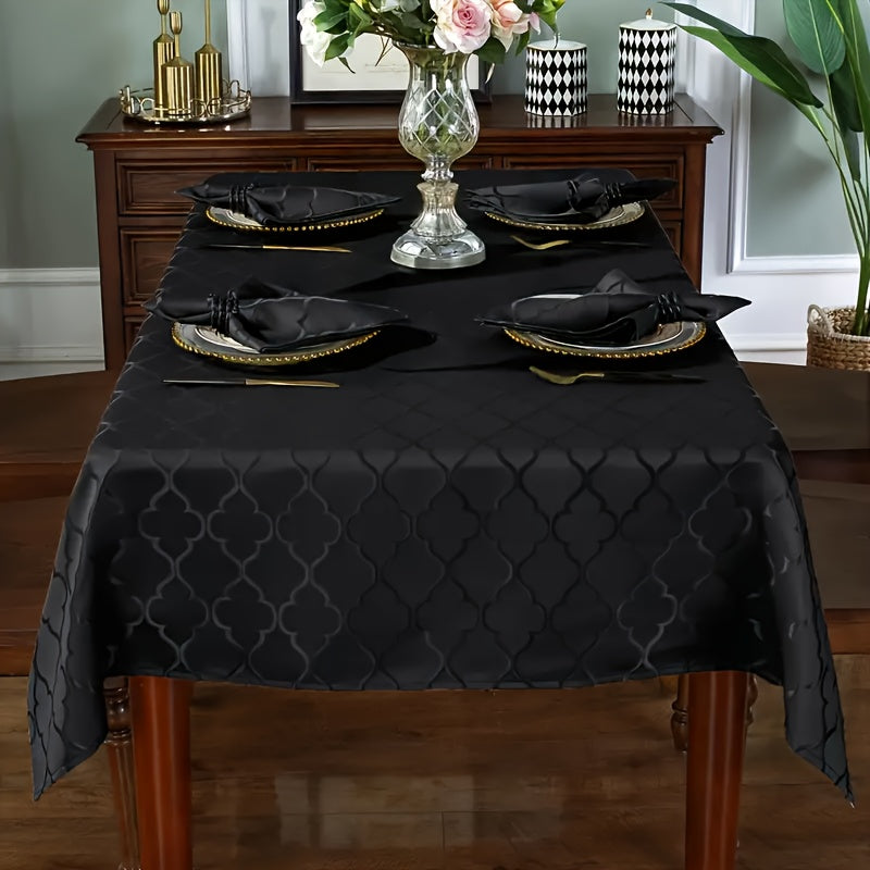 1pc Elegant Moroccan Jacquard Tablecloth - Polyester Satin Fabric, Vibrant Orange & Mint Green Rectangular Design, Perfect for Indoor\u002FOutdoor Dining, Banquets, and Holiday Gatherings