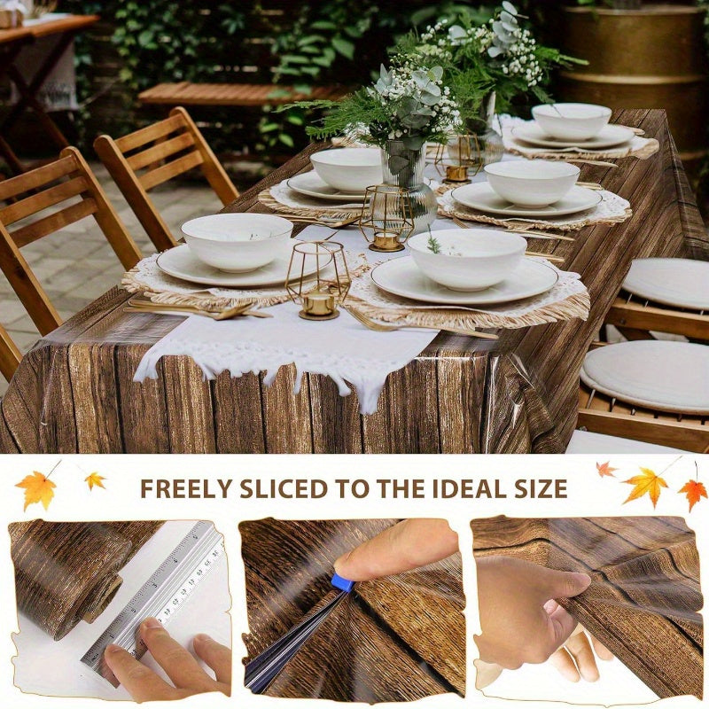 Vintage Western Themed Table Cover 100ft x 54 Inch Wood Grain Tablecloth Roll in Slide Cutter Box Disposable Rustic Backdrop Vintage Table Cover Western Themed Bulletin Board Plastic Roll for Barn Birthday Classroom Decor