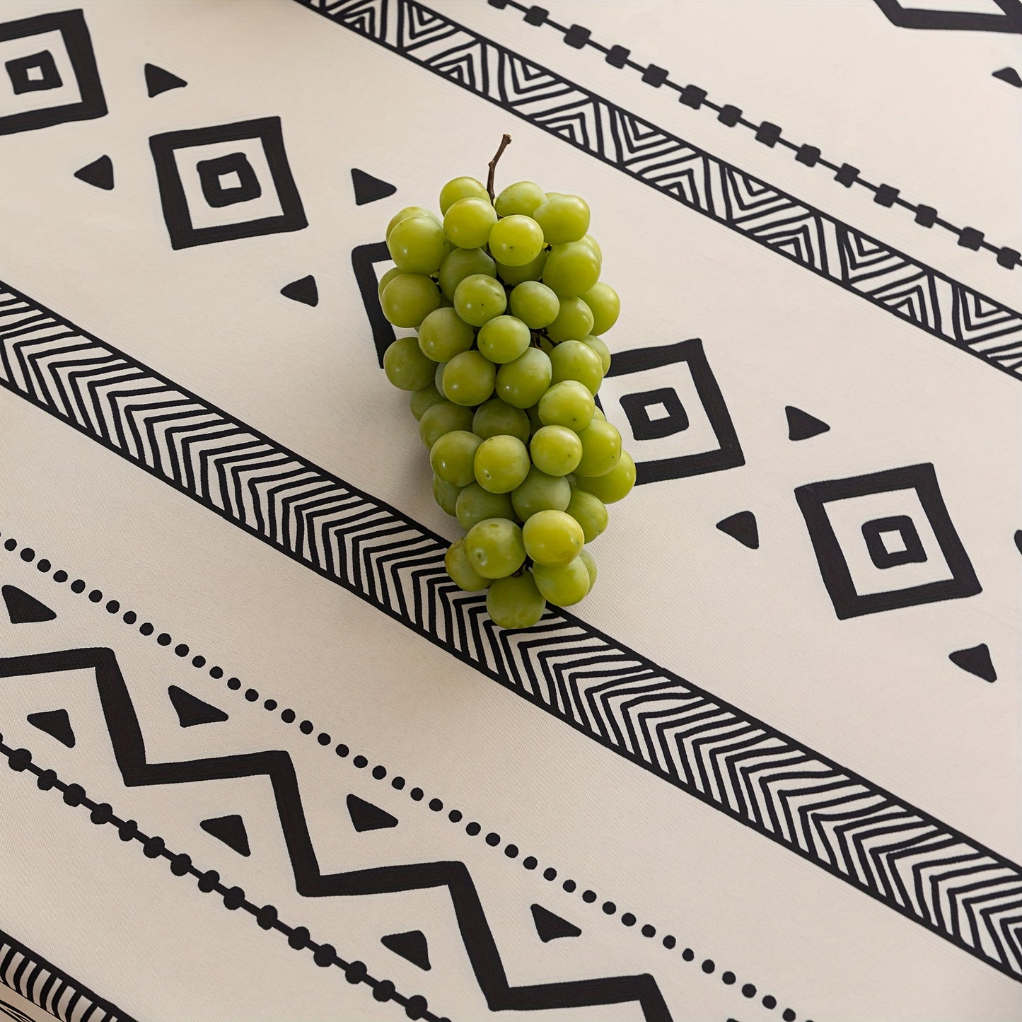 Elegant Bohemian Black Geometric Tablecloth with Tassels - Durable Polyester, Machine-Made, Perfect for Holiday Gatherings & Daily Dining, Holiday Table Setting | Bohemian Style | Woven Texture, Table Decorations