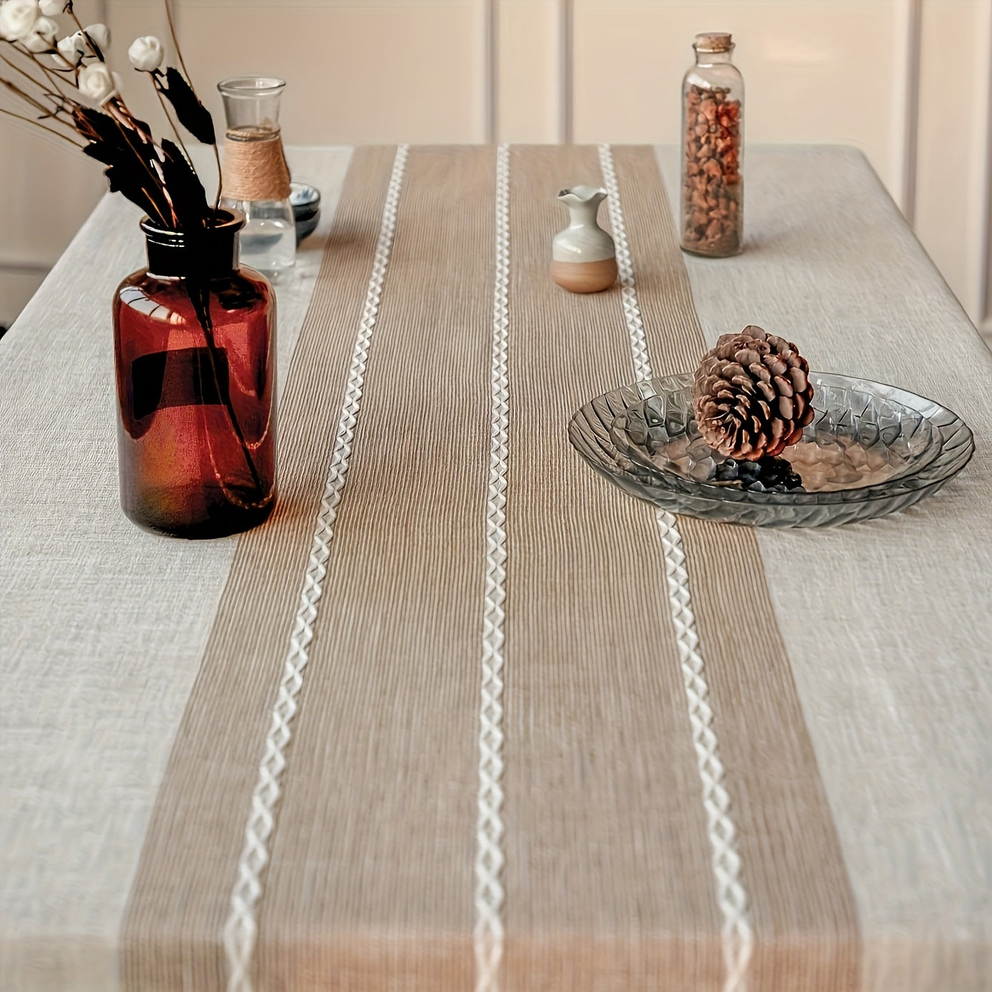 1pc Rustic Tassel Tablecloth, Elegant Brown And Washable Table Cover, Perfect for Picnics, Camping, Weddings, Birthday Parties, Easter, Restaurants, And Buffet, Kitchen Decor, Perfect for Thanksgiving