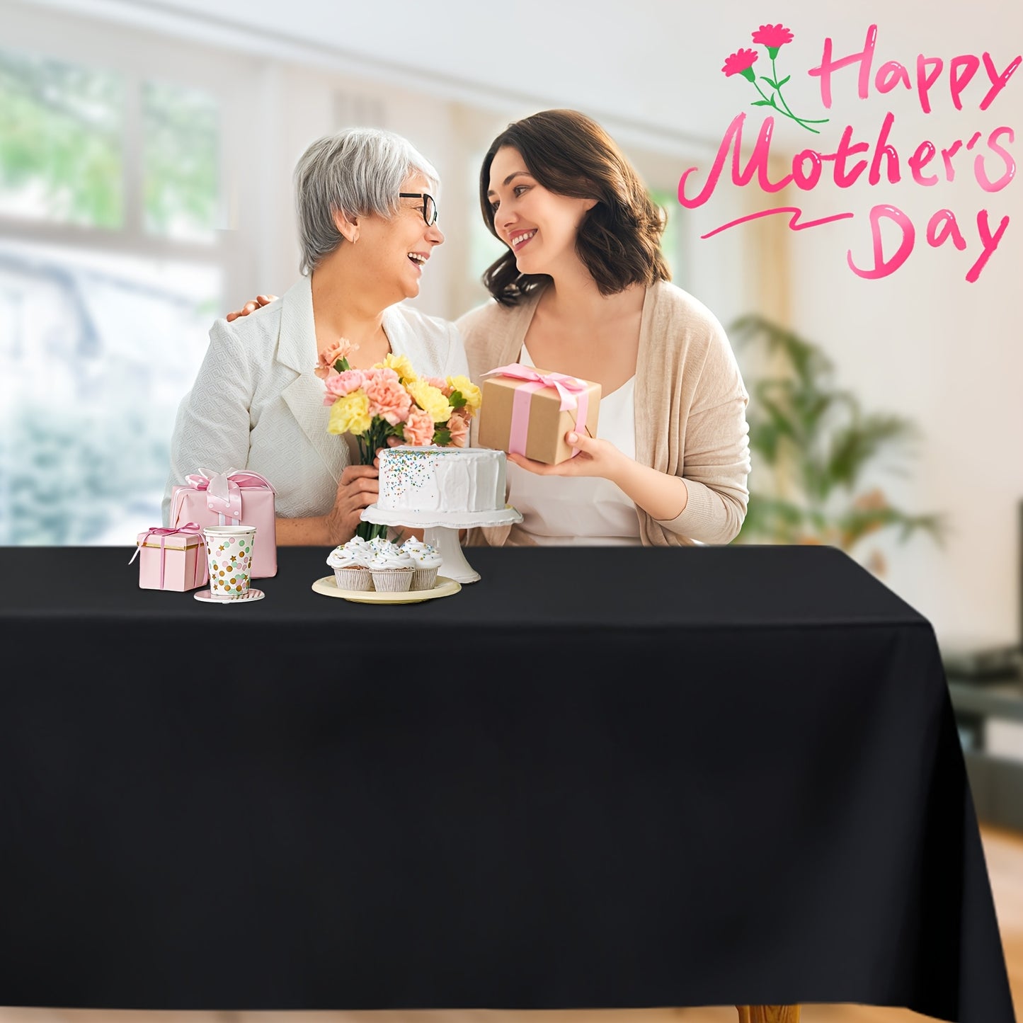 8pcs Valentines Tablecloths, Black Tablecloths 60x102 Inch Table Cloths for 6 Foot Rectangle Tables, Wrinkle Resistant Washable Rectangular Fabric Table Cover for Dining Wedding Banquet Camping Party, Best for Christmas