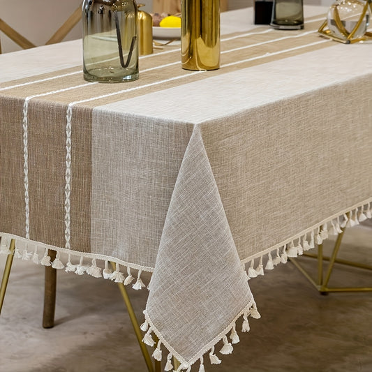 1pc Rustic Tassel Tablecloth, Elegant Brown And Washable Table Cover, Perfect for Picnics, Camping, Weddings, Birthday Parties, Easter, Restaurants, And Buffet, Kitchen Decor, Perfect for Thanksgiving