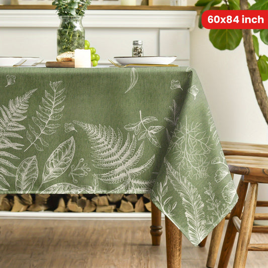 Botanical Print Tablecloth - Green Fern & Plant Design, Washable Polyester, Rectangular 60x84 Inch for Dining, Parties & Picnics, Picnic Table Cover