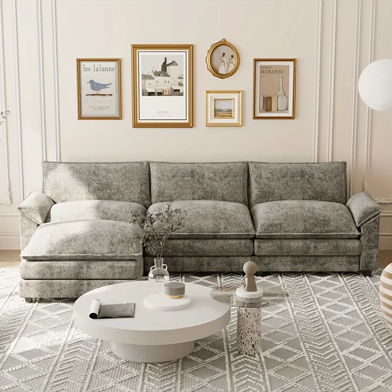 Reversible Toffee 3-seat L-shaped Sectional Sofa with Movable Footrest from Local Warehouse